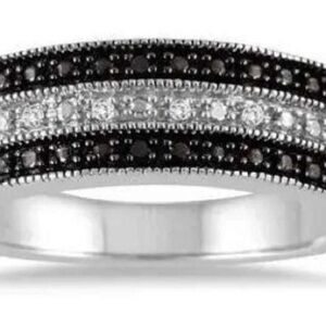 925 Natural Diamond Black And White, Ring Size 6.5 Solid Sterling Silver